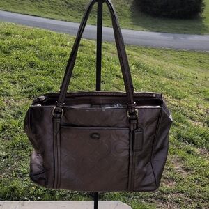 Coach Brown Signature Embossed Leather Tote